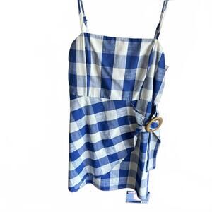 Chic Gingham Blue Tank dress with Accent Ring